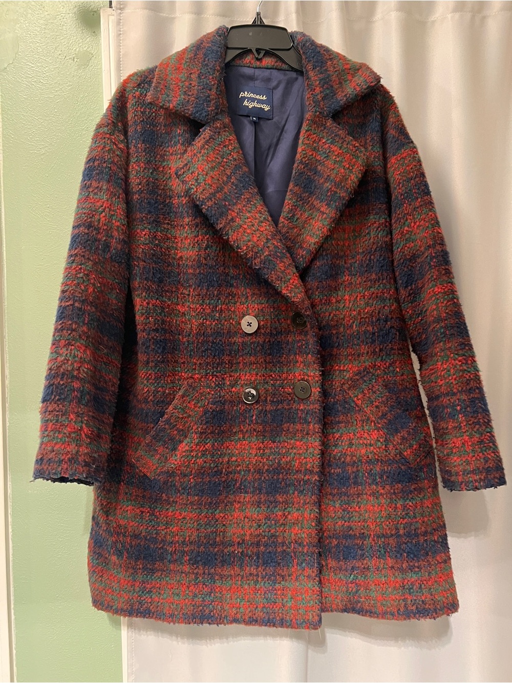 Princess Highway Red & Navy Plaid Oversized Coat